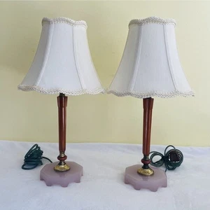 Antique 1920s Art Deco Amber Butterscotch Bakelite Crescent Glass Boudoir Lamps - Picture 1 of 23
