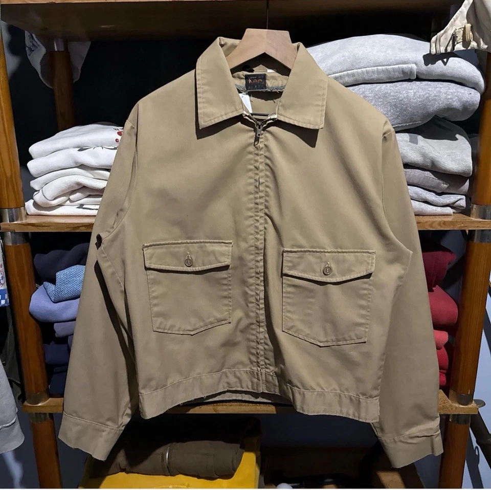 Chaqueta de Trabajo Lee Prensa Permanente Años 60 70 De Colección Hecha en EE. UU. Beige Tostado Chetopa Foto 1 de 3