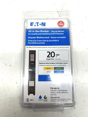 Eaton CUTLER HAMMER 20 Amp Todo en Uno AF/GF Interruptor Enchufable Neutro CHFP120A1CS Foto 1 de 2