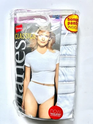 Hanes Classics Women's Panties 4 Pair High Cut Cotton White Underwear Size 8 - Image 1 of 4