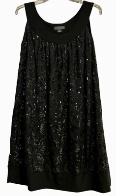 Vestido de fiesta elástico sin mangas con lentejuelas negro DressBarn Collection para mujer talla 12 Foto 1 de 4