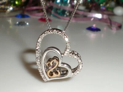 Collar de diamantes Jane Seymour corazones abiertos SS & 10K RG en forma de corazón 1/20ct 💎 KAY Foto 1 de 4