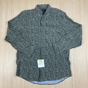 vintage claiborne shirt mens large sage green gray chevron zigzag geometric wavy - Picture 1 of 11