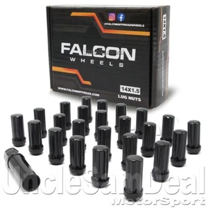 FALCON WHEELS 24 PIECES SET BLACK 14x1.5 TRUCK BULGE ACORN LUG NUT CONICAL STYLE - Picture 1 of 4