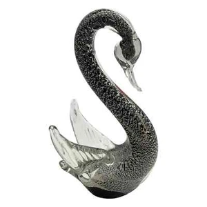 Murano Venezia Italy Art Glass Swan Figurine 9.5" Tall Black w Silver Flecks - Picture 1 of 7
