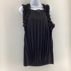 Black Pleated Ruffle Sleeve Top Blouse Womens Elegant Sheer Layered UK Size L XL - Picture 1 of 6