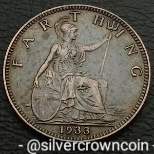 UK Great Britain Farthing 1933. KM#825. Bronze 1/4 Quarter Cent coin. Britannia. - Picture 1 of 7