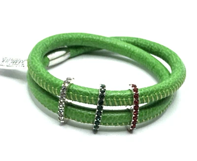 Pulsera de cuero verde Brighton Woodstock Kelly nueva con etiquetas 15 pulgadas + 3 cuentas dobles brillantes Foto 1 de 4