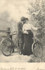Vintage Couple with Bicycle - Antique Photo Postcard 1900s 5 - Picture 1 of 2
