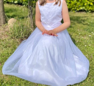 Schönes Kommunionkleid Gr. 134 Weise Principessa Glitzer Spitze - Bild 1 von 6