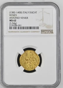 🔥 1382-1400 Venice Italy Gold Ducat Antonio Venier NGC MS62! Medieval Venetian - Picture 1 of 2