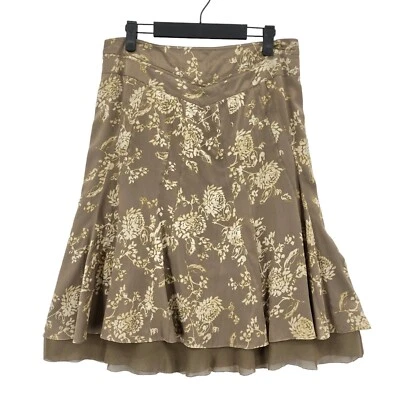 Banana Republic A Line Skirt Womens Size 4 Brown Floral 100% Silk Back Zipper - Image 1 of 4