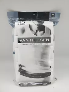 VAN HEUSEN 5-Pack Men's S M L XL White Cotton Ribbed Tank T Shirts A Shirts - Picture 1 of 2