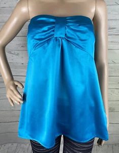 NWT Ann Taylor Loft Strapless Blouse Size 14 Turquoise Blue Satin Bow Chest Top - Picture 1 of 12