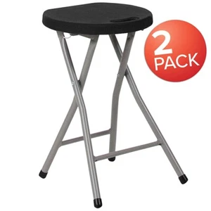Flash Furniture 2-Pk Foldable Stool, Black Seat/Titanium Frame - 2-DAD-YCD-30-GG - Picture 1 of 1