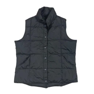 LANDS' END Black Puffer Gilet Goose Down Fill Quilted Vest Snap Front size S - Picture 1 of 7