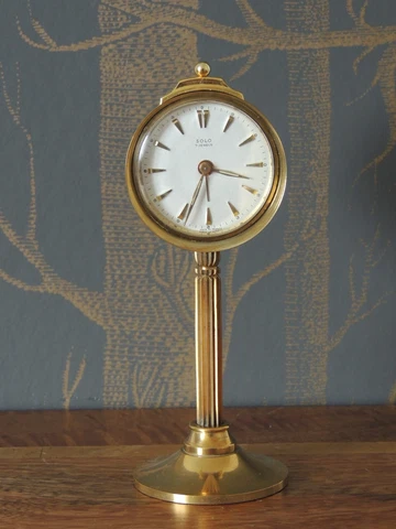 French Vintage Solo 7 Jewels Brass Pedestal Analogue Alarm Clock Cover