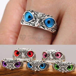 Men Women Girls Boys Sterling Silver Filled Owl Eyes Adjustable Statement Rings - Picture 1 of 54