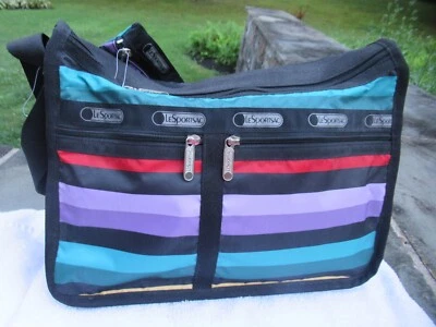 NWT Le Sportsac Deluxe Every Day Bag/ Make Up Bag/ Multi Color Stripes/Pockets - Image 1 of 4