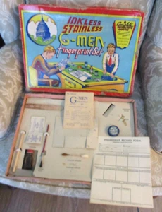 VINTAGE 1937 G-MEN FINGERPRINT SET #55 - INKLESS, STAINLESS, NEW YORK, WITH BOX - Picture 1 of 1