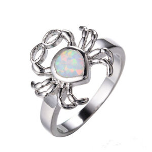 Silver Ring Glasses Crab White Simulated Opal Jewelry Christmas Gift Size 8