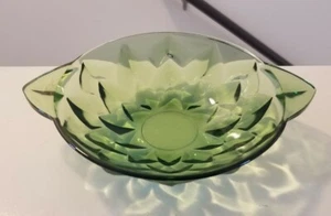 Vintage Green Glass Candy/Serving Dish/Bowl Petal Shaped Design with Handles  - Picture 1 of 10