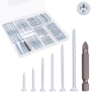 Wood Screws Assortment Kit, Flat Head Screws Set for Wood Drywall, 190 Pcs Posid - Picture 1 of 7
