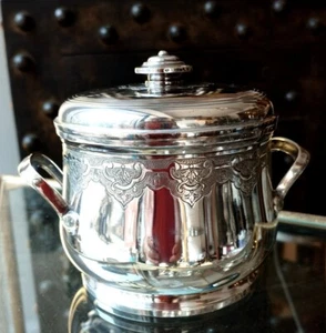 Antique French Art Déco Sterling Silver Sugar Bowl Vermeil Interior 20th C - Picture 1 of 6