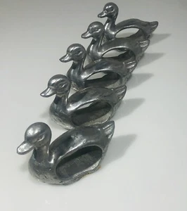 Set of 5 Pewter Napkin Rings Holders Farmhouse Animals Ducks - Picture 1 of 6