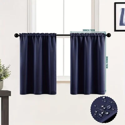 2 Panel Thermal Blackout Window Curtain Cafe Tier Short Valance Kitchen Bathroom - Image 1 of 4