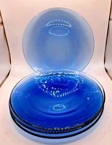 Transluscent deep Blue Glass Dessert Plates Set of 4 unknown maker VGVC - Picture 1 of 4