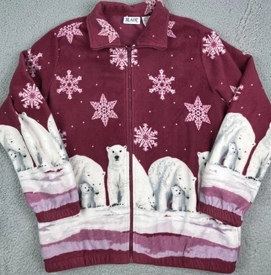 Vintage Blair Fleece Jacket Pink Polar Bears Snowflakes Zip Up Size Large - Image 1 of 4