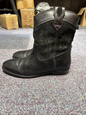 Frye 女式黑色皮革 Blair 西部装饰踝靴,尺寸 US 11M — 第 1/4 张图片