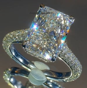 Anillo de compromiso solitario moissanita de oro blanco de 14 k corte radiante de 4,30 quilates D/VVS1 - Imagen 1 de 12