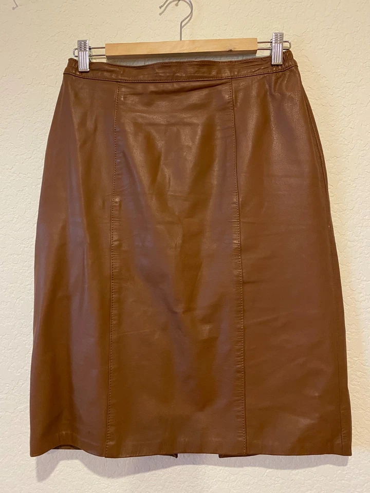 Falda de Cuero Capriccio Vintage Marrón Chocolate Talla 9/10 Cintura Elástica Occidental Foto 1 de 4