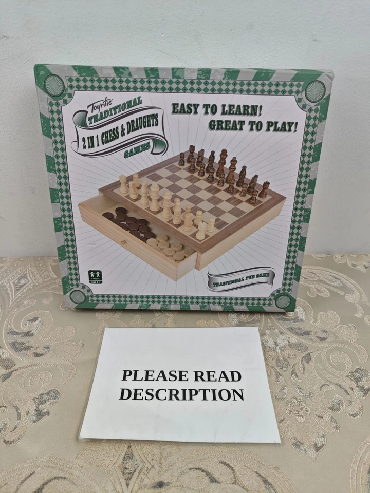 Toyrific 2in1 Wooden Chess and Draughts Board Game