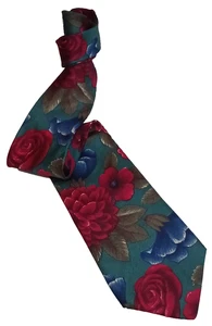 New HALSTON III Red Multi-Color Floral Tie 100% Italian Silk Qte_E - Picture 1 of 3