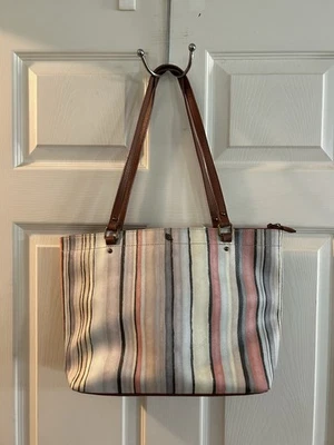 Bolso de hombro a rayas de cuero sintético Elliott Luca usado D1 Foto 1 de 4