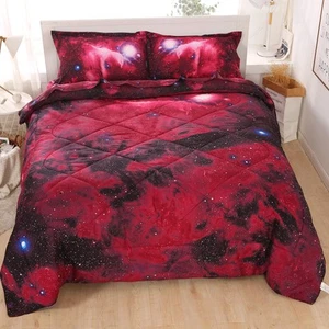 Galaxy Bedding Set for - 5-Piece Full, Red, 3D Comforter Set, Soft Bedding - Picture 1 of 7