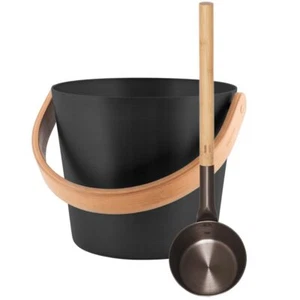 Sauna Saunazubehör SET Saunakübel Saunakelle Kelle Kübel aluminium SCHWARZ Rento - Bild 1 von 7
