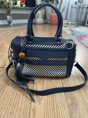BOLSO CARTERA LG REBECCA MINKOFF MAB MINI AZUL PÚRPURA TEJIDO A RAYAS CUERO Foto 1 de 4