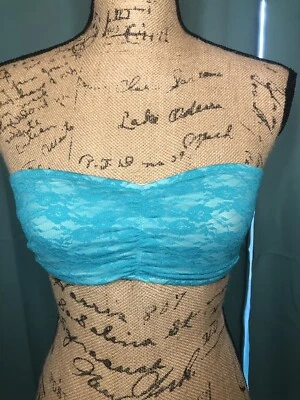 Victoria’s Secret PINK Lace Bandeau Size Medium Teal Wireless Unlined - Image 1 of 4