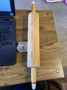Rustic Farmhouse Wood Rolling Pin, White and Red Painted Spindle Handles - Picture 1 of 6