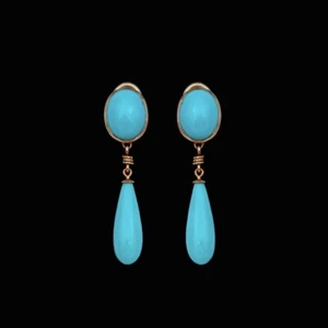 18k Ear Clips with Turquoise. - Picture 1 of 3