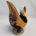 Italian Hand Painted Candle Holder Mosaic Pattern Signed Gialletti V.G. Deruta