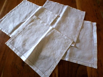 Linge ancien Lot de 4 Napperons en lin blanc avec petits jours - Photo 1/3