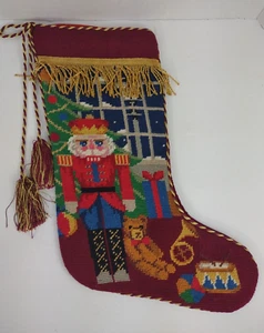 Vintage Imperial Elegance Christmas Stocking Nutcracker Cross-stitch Tassel vtg - Picture 1 of 11