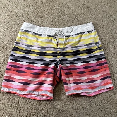 Bañador Mr. Turk Shorts Para Hombre 34 Amarillo Negro Rosa Rayas Forrado Hecho en EE. UU. Foto 1 de 4