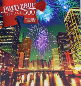 500 Pieces Jigsaw Puzzle Fireworks Over Chicago Skyscrapers 20X12 Puzzlebug - Picture 1 of 3