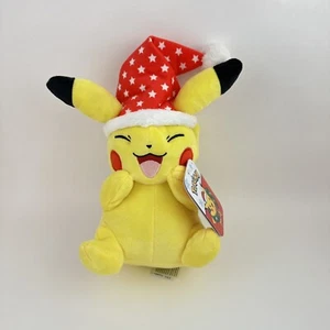 Pokemon Christmas Pikachu with Santa Hat 8" Plush Winter Star Red Hat - Picture 1 of 5